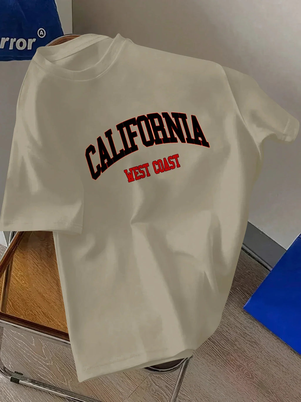 Men's Summer 100% Cotton Fashion California Letter Printed Loose Large Casual Comfortable Round Neck Short Sleeve T-shirt Top