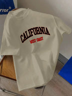 Men's Summer 100% Cotton Fashion California Letter Printed Loose Large Casual Comfortable Round Neck Short Sleeve T-shirt Top