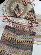 Women Swimsuit Colored Maple Leaves Knitted Bikini Skirt Three-Piece Set Split Swimsuit Bikini