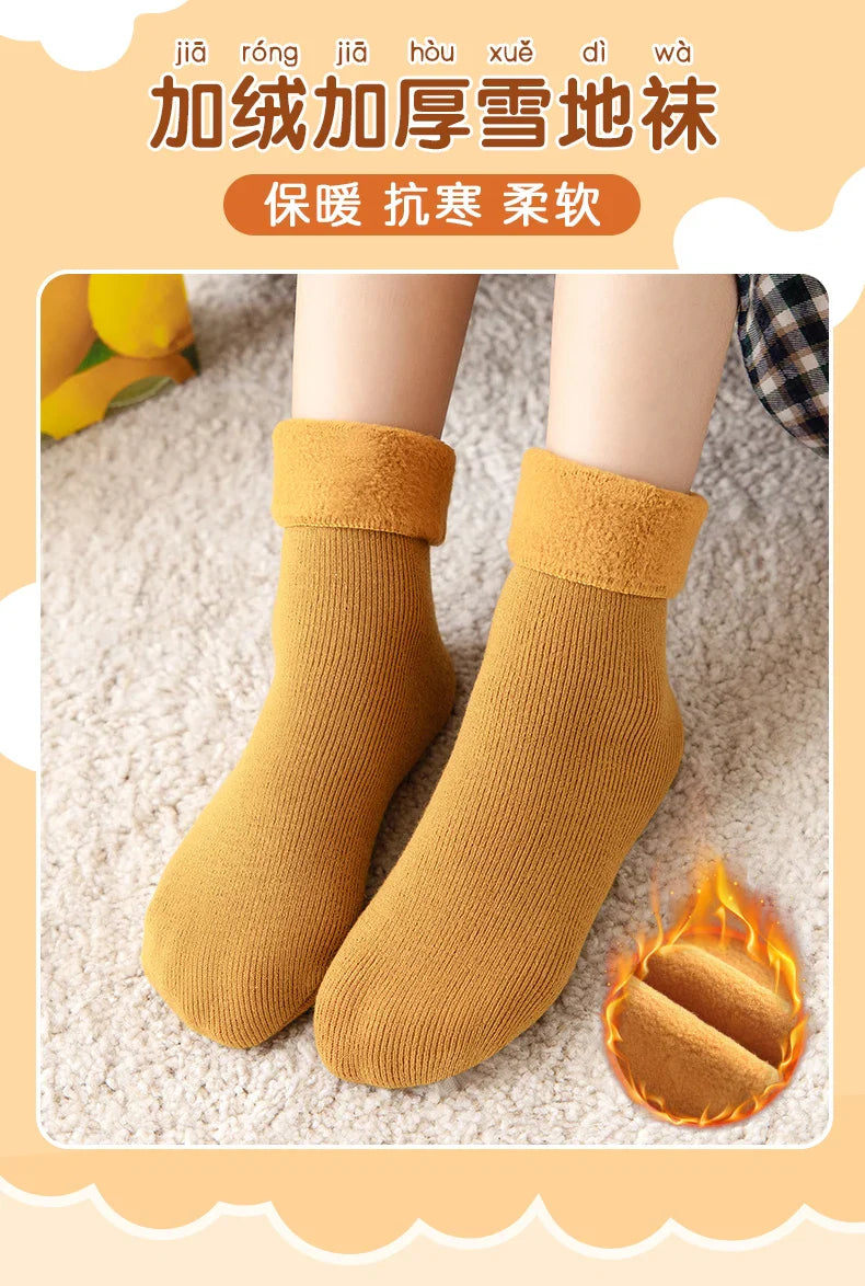 Girls socks Children's snow socks Autumn winter plush thickened warmth medium and large children's baby boys long cotton socks