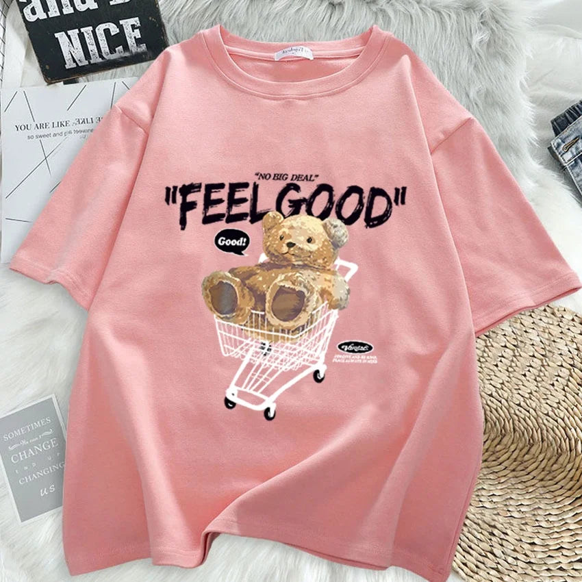 Cartoon Bear Short Sleeve T-shirt Women Loose Top Fashion Korean Style Tee