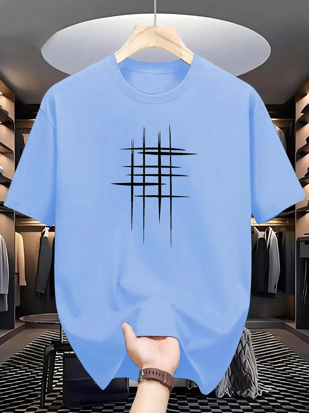 Men's summer 100 cotton fashionable casual loose plus size graphic line printed sports round neck short sleeved T-shirt top