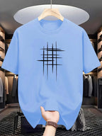 Men's summer 100 cotton fashionable casual loose plus size graphic line printed sports round neck short sleeved T-shirt top