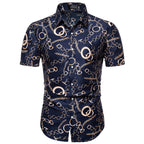 Summer New Men's Short Sleeved Shirt Thin Collar Hawaiian Style Floral Shirt Vacation Series Men's Shirt