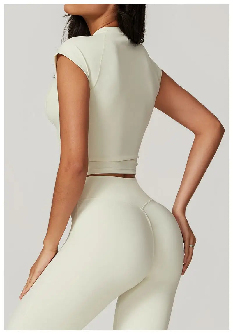 Two Piece Short Sleeve Sport Yoga Set Outfit Fitness Gym Set Workout Clothes for Women Flare Leggings Sportwear Women Tracksuit