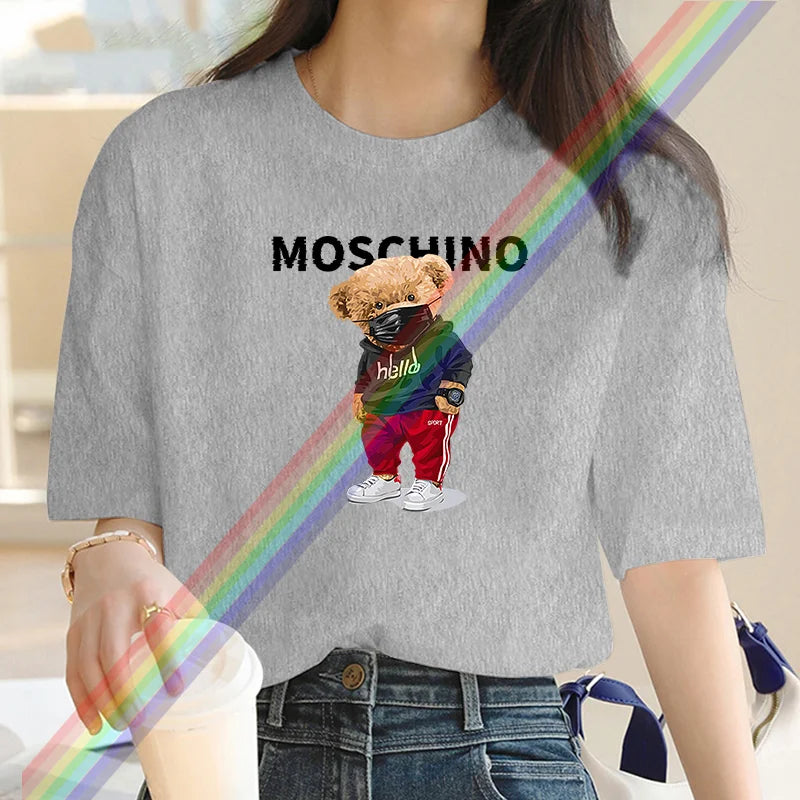 Ladies Fashion Cotton T-shirt Women Short Sleeve Top Printed Pattern T-shirt 2025 Summer New Loose Round Neck Women Clothing