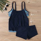 Women's Sexy Slim fit printed suspenders slit boxer shorts bikini plus size swimsuit two piece comfortable pretty swimwear swims