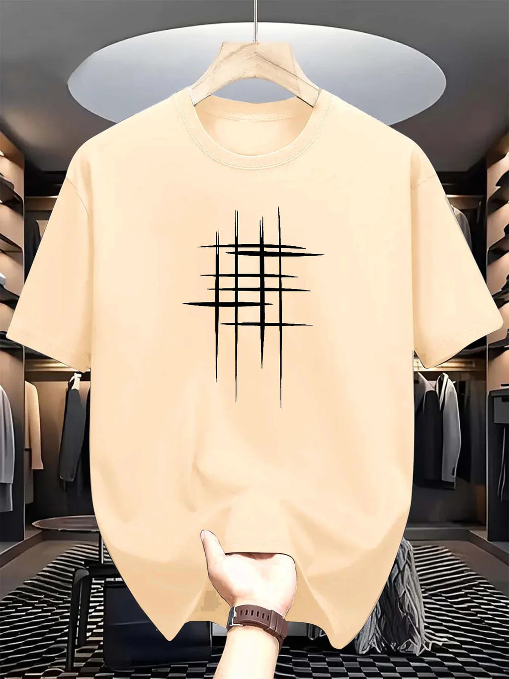 Men's summer 100 cotton fashionable casual loose plus size graphic line printed sports round neck short sleeved T-shirt top