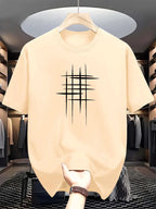 Men's summer 100 cotton fashionable casual loose plus size graphic line printed sports round neck short sleeved T-shirt top