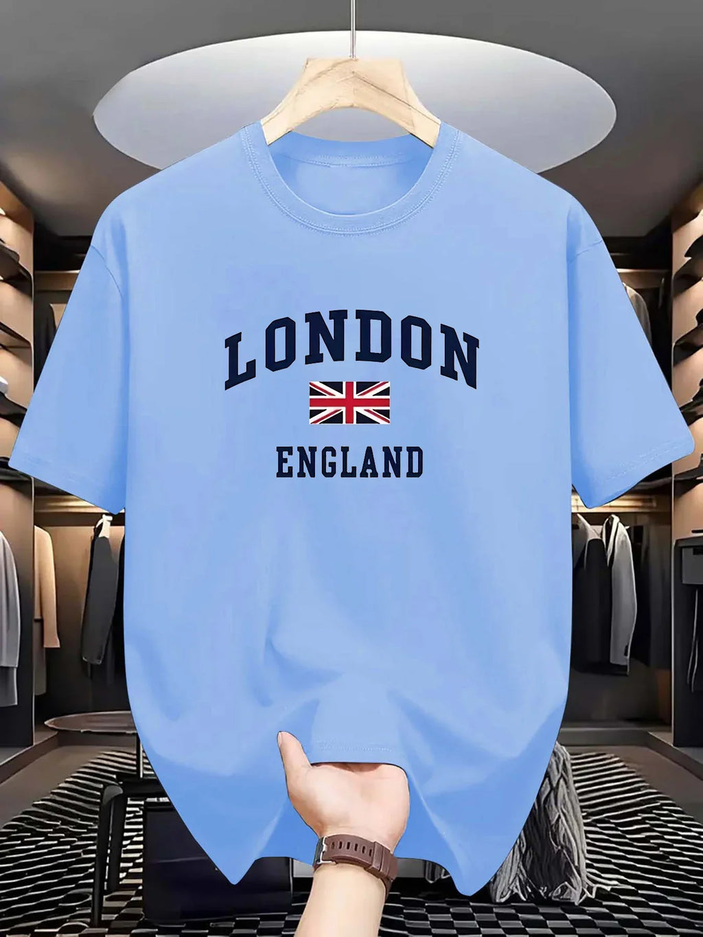 Men's summer 100 cotton fashionable casual loose plus size London England printed sports round neck short sleeved T-shirt top