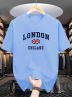 Men's summer 100 cotton fashionable casual loose plus size London England printed sports round neck short sleeved T-shirt top