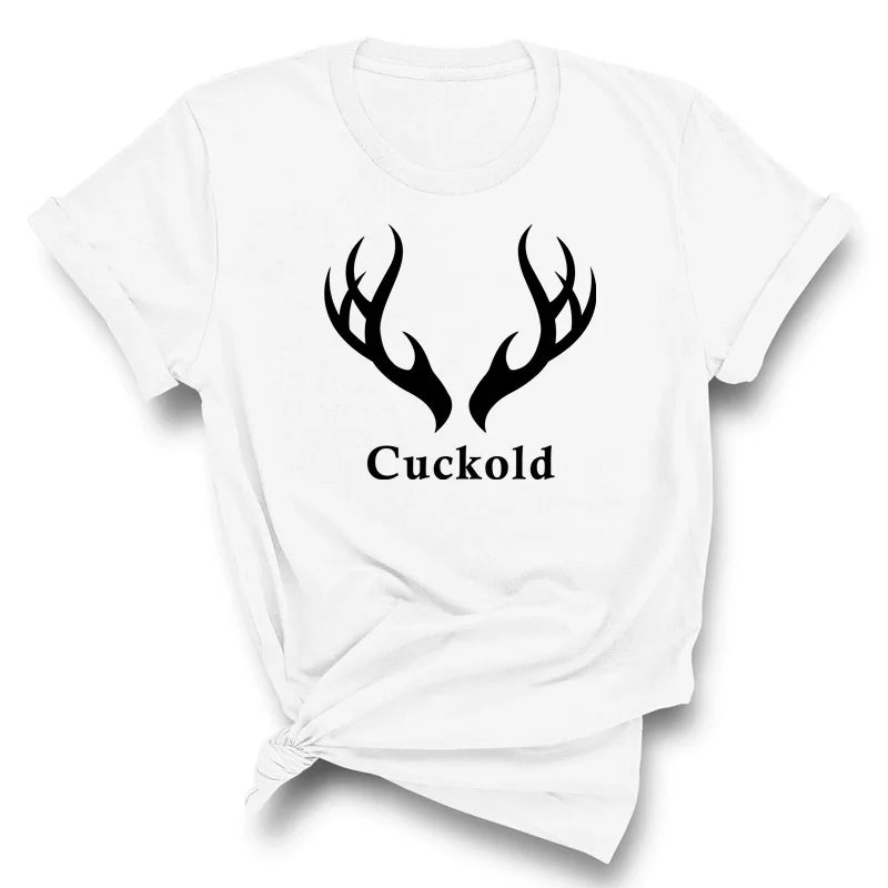 Hot Womens T-shirt Antlers Cuckold Tshirts for Women and Men White Sexy Home Cotton Top Tee Plus Size Summer T-shirt
