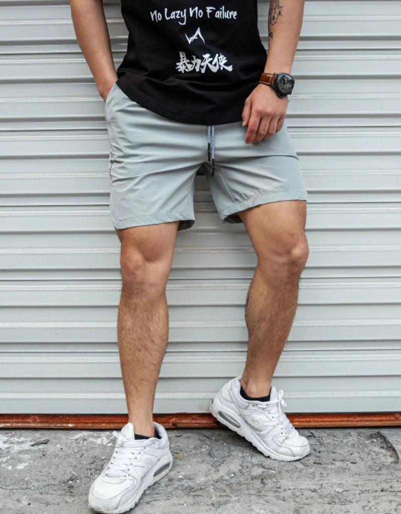 Summer new Men Light Weight Thin Short Pants Running Squat Fitness Shorts Men GYM Wear Quick-drying Beach Drawstring Shorts