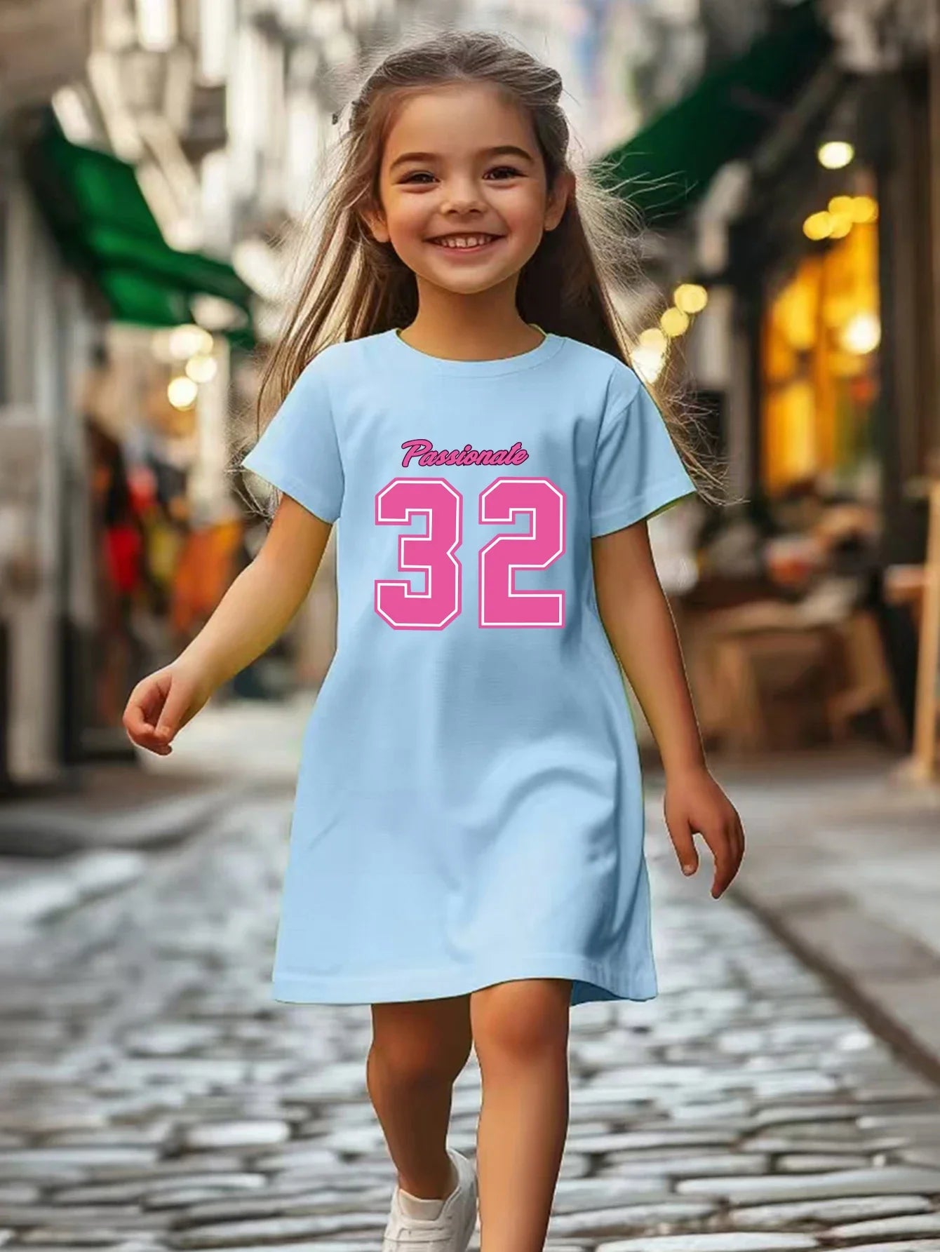 Girls' printed pattern dress, solid color versatile, lightweight matching, suitable for outdoor, home, travel, birthday gifts