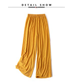 SuyaDream Women Wide Leg Pants 100%Real Silk Solid Elastic Waisted Ankle-length 2024 Office Spring Autumn Chic Trousers Black