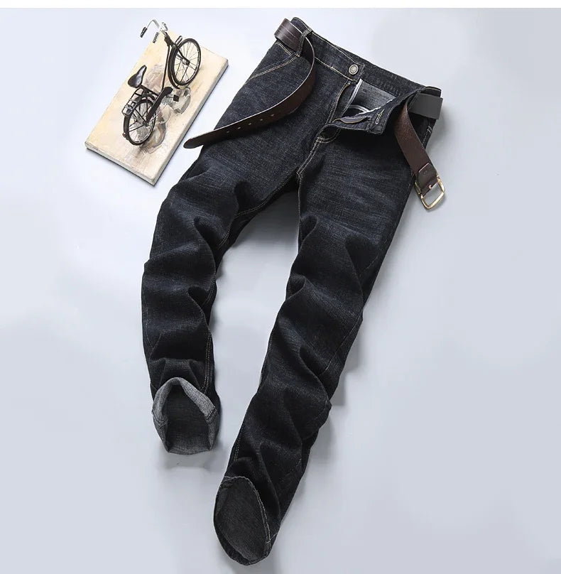Men's Comfortable Soft Business Casual Denim Trousers Slim Fit Straight Pants Fashion Male Brand Light Luxury Stretch Clothing