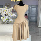 CM.YAYA Women Ruched Shoulder Big Swing Ball Gown Pleated Vintage Dress 2025 Sexy Club Party Evening High Street Dresses
