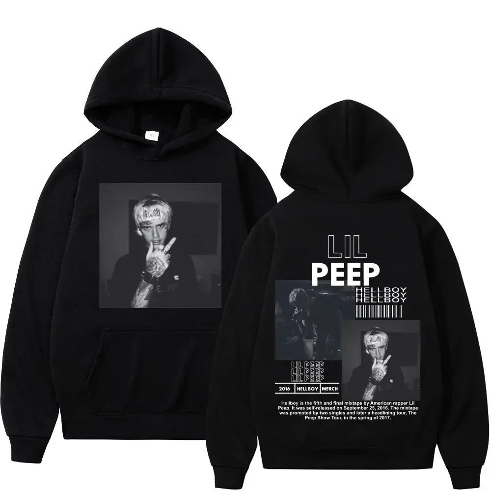 Hip hop rapper Lil Peep patterned hoodie high-quality fashion pullover men's and women's street fashion retro hooded sweatshirt