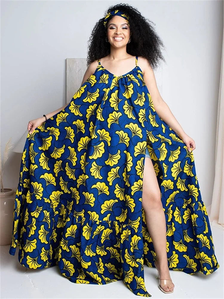 Wmstar Plus Size Dresses for Women Floral Printed Slip  Loose Stretch Big Swing Maxi Dress Summer Clothes Wholesale Dropshipping