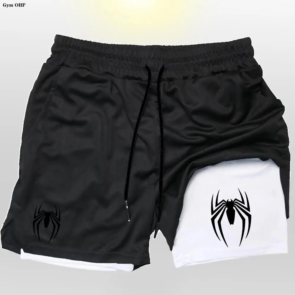 Men's sports shorts, spider print compression shorts, informal, training, running, 2-in-1, Y2K order shipped directly
