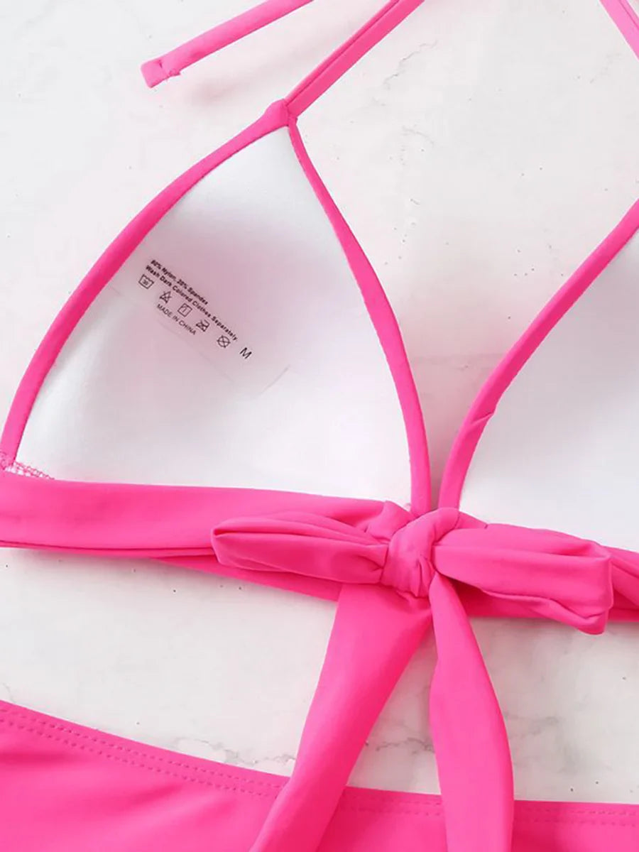 Triangle Bikinis 2025 Women Push Up Swimsuit Solid Sexy High Waist Swimwear Female Swimming Bathing Suit Summer Beachwear