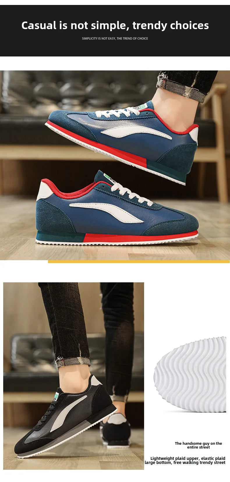 Trend Classic Running Shoes Men Suede Leather Mens Blue Sneakers Comfort Flat Jogging Shoes Man Athletic Shoes zapatillas hombre