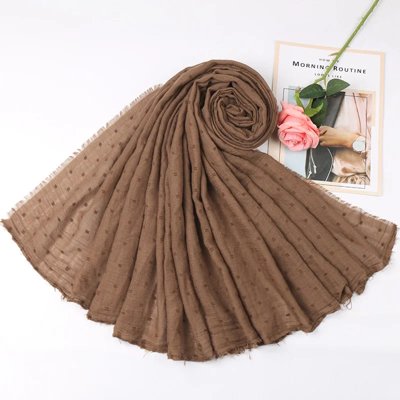 Dot Pom Pom Cotton Hijab Scarves Women Muslim Shawls Big Size Headscarf Wraps Solid Headbands Turbans Bandana Foulard Bufandas