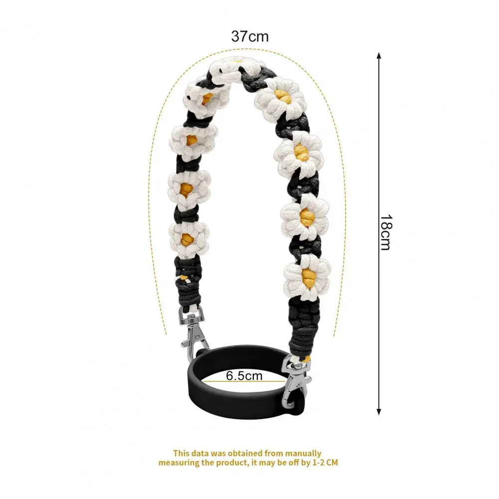 Water Bottle Handle Strap Handmade Flower 16-40oz Tumbler Silicone Safety Ring Cotton Rope Flower Durable Water Bottle Strap