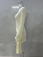 TARUXY Backless Sexy Knitted Dresses Women's Floral Lace Up Irregular Splice Slim Evening Mini Dress Autumn Elegant Long Sleeve