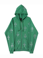 European and American loose top cross hot diamond hoodie women's high street Harajuku retro hip hop zipper Y2K hooded sweatshirt