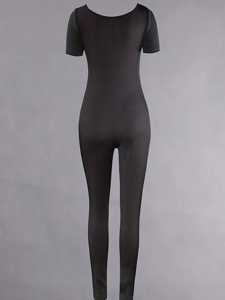 Women's Rompers Short Sleeve Solid Skinny Bodycon Jumpsuits Fashion Sports Fitness Casual Activity Streetwear Overalls