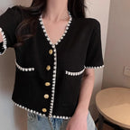 Summer Women New Solid V-Neck Casual Crop Top Single-breasted Pocket Patchwork Cardigan Versatile Loose Short Sleeve Shirts 2025