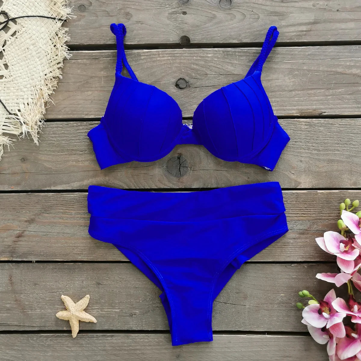 Cheap Push Up Bikinis Women Swimsuits  Solid Padded Women Swimwear Vintage Female Swimsuit High Waist Biquini Bathing Suit