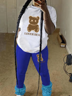 LW Plus Size Women Two Piece Tracksuits 23 Digital Print Skinny Pants Set  short Sleeve Sweatshirt +Skinny Pants Set Women Track