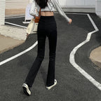 Woman American High Waist Slim Fit Bell Bottom Jeans Female Fashion Y2k Flare Pants Girls Elastic Designer Black Denim Trousers