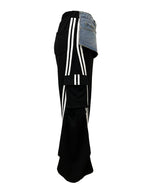 CM.YAYA Fashion Women Denim Patchwork Pocket Side Wide Leg Loose Jogger Pants 2024 Active Jean Splicing Sweatpants Trousers