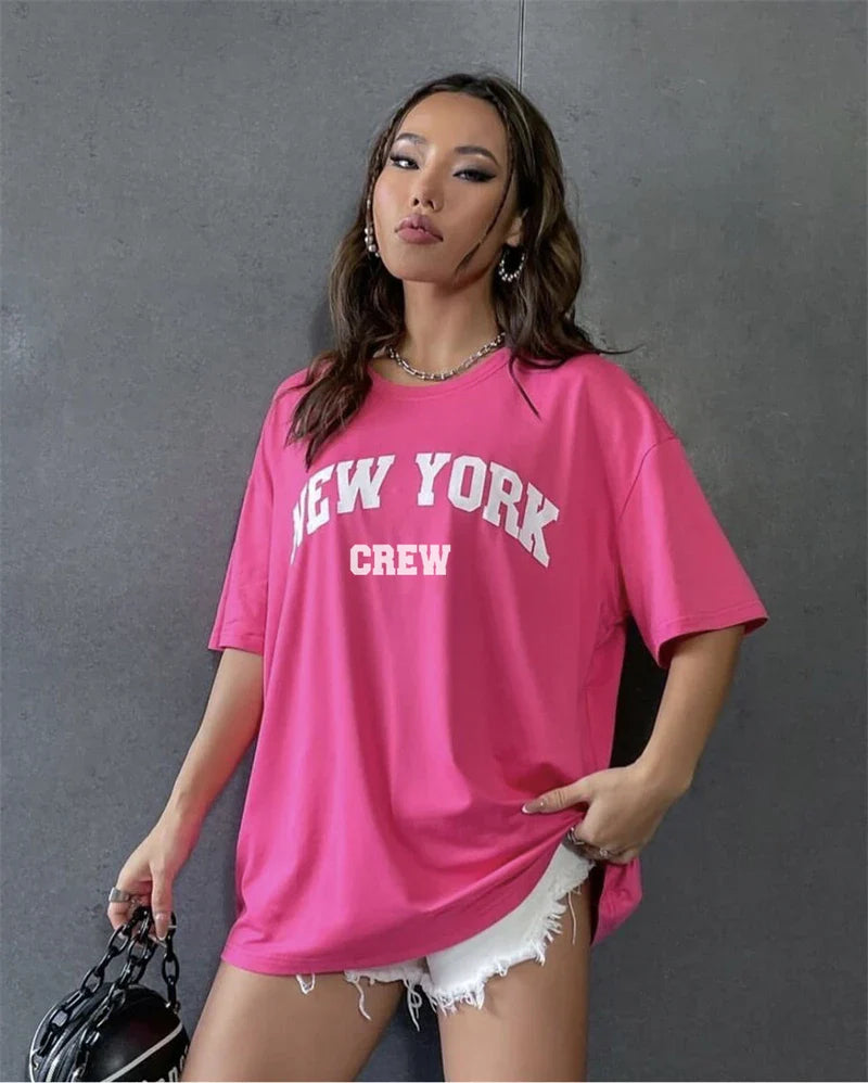 Blessyuki Summer Plus Size Cotton T-shirts Women 2023 Soft O-neck Letter Printed Tees Casual Short Sleeve All-match Female Tops