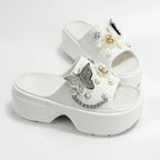 Fashionable Silver Butterfly Flower One-Line Sandals Outdoor Thick-Soled Heightening Sandals E20