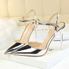 Summer Women Red Blue Sexy Nightclub Stripper Dance Sandals Lady Fetish 10.5cm High Heels Holiday Concise 2024 Versatile Sandles