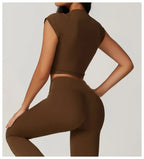 Two Piece Short Sleeve Sport Yoga Set Outfit Fitness Gym Set Workout Clothes for Women Flare Leggings Sportwear Women Tracksuit