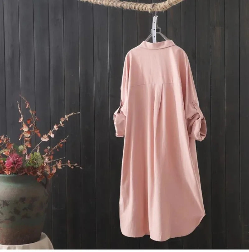 White Shirt Women 2024 Spring Summer Korean Fashion Simple Solid Color Long Shirts Lady Loose Breathable Midi Shirt and Blouse