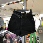 Black Gray Women Summer High-waist Slimming Outdoor Wear A- label Hot Pants Loose Cotton Shorts Urban Casual Style