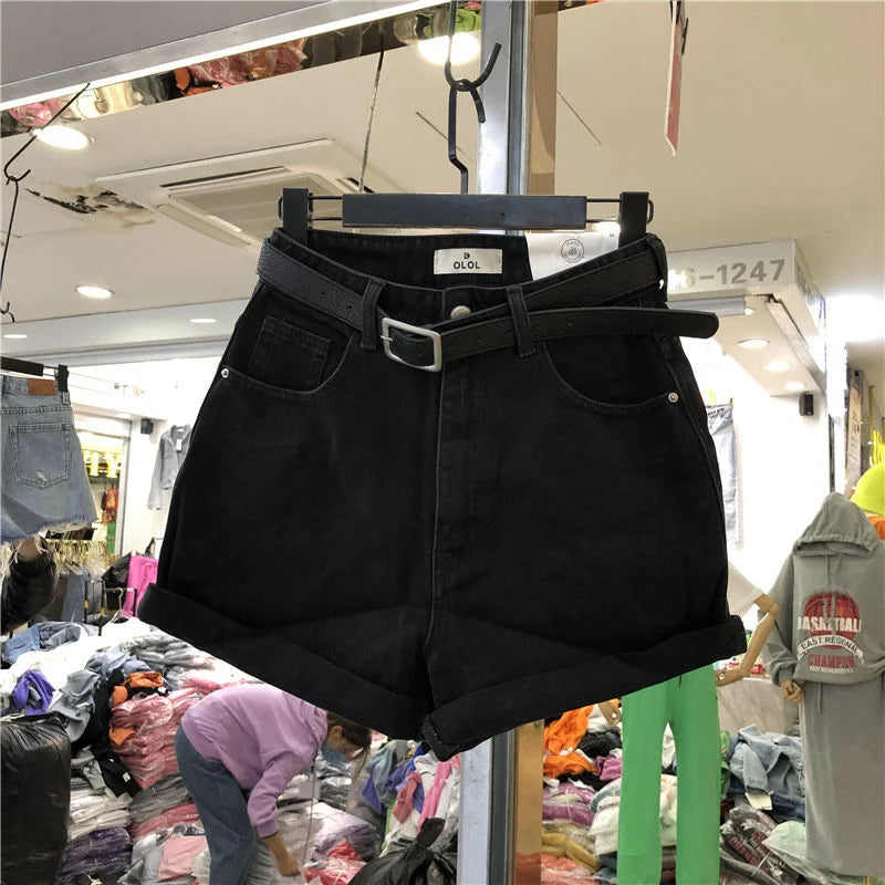 Black Gray Women Summer High-waist Slimming Outdoor Wear A- label Hot Pants Loose Cotton Shorts Urban Casual Style