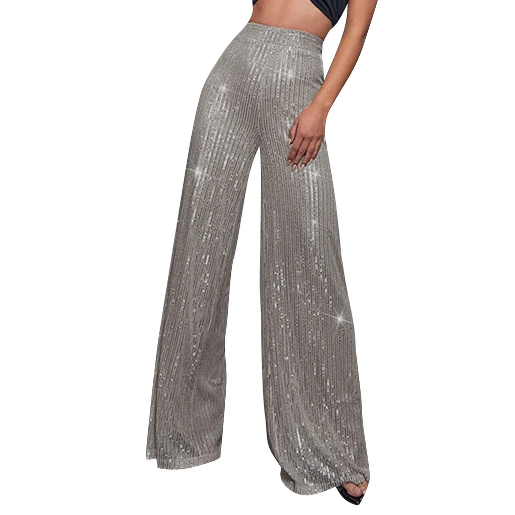 Women's Fashion Solid Color High Waist Sequin Side Zipper Draped Wide Leg Pants Pants for Women Women's Pants Women's Pants 2024