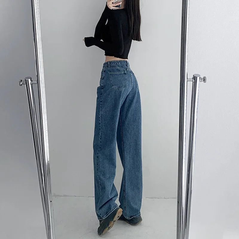 High-waisted Women's Vintage Jeans Loose-fit Straight-leg Slimming Draped Denim Trousers