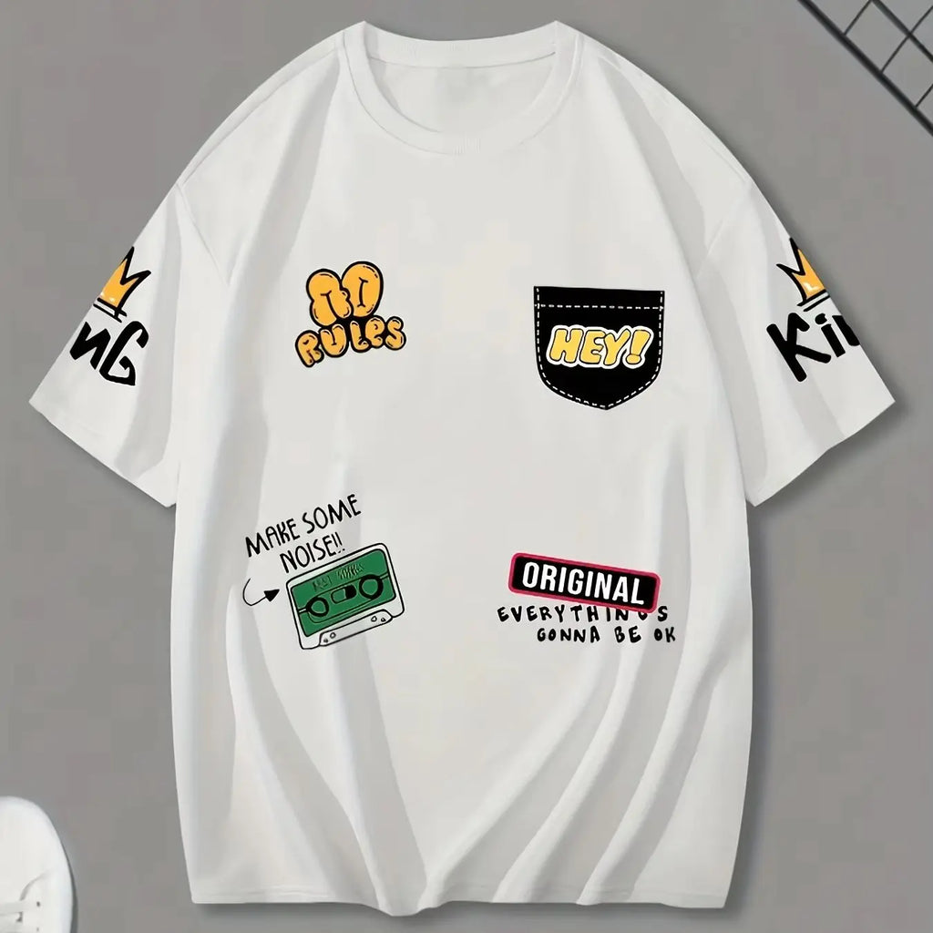 Men's casual crew collar T-shirt 100% polyester knitted fabric short sleeve printed top summer