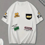 Men's casual crew collar T-shirt 100% polyester knitted fabric short sleeve printed top summer