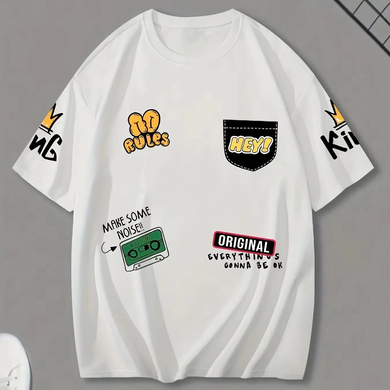 Men's casual crew collar T-shirt 100% polyester knitted fabric short sleeve printed top summer