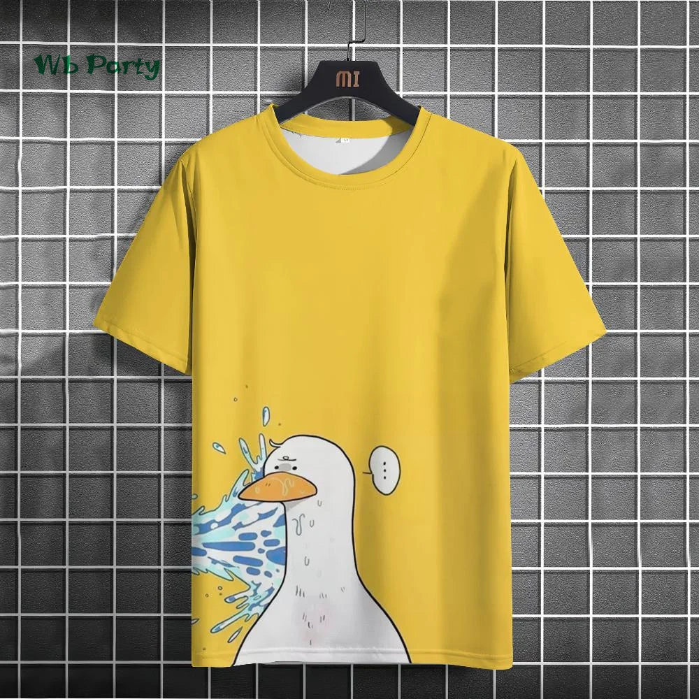 Funny Pattern Men's T-Shirt Cute Cartoon Goose Print Short Sleeve T-Shirt Loose O Neck Top Summer Men's Outdoor Casual Clothing
