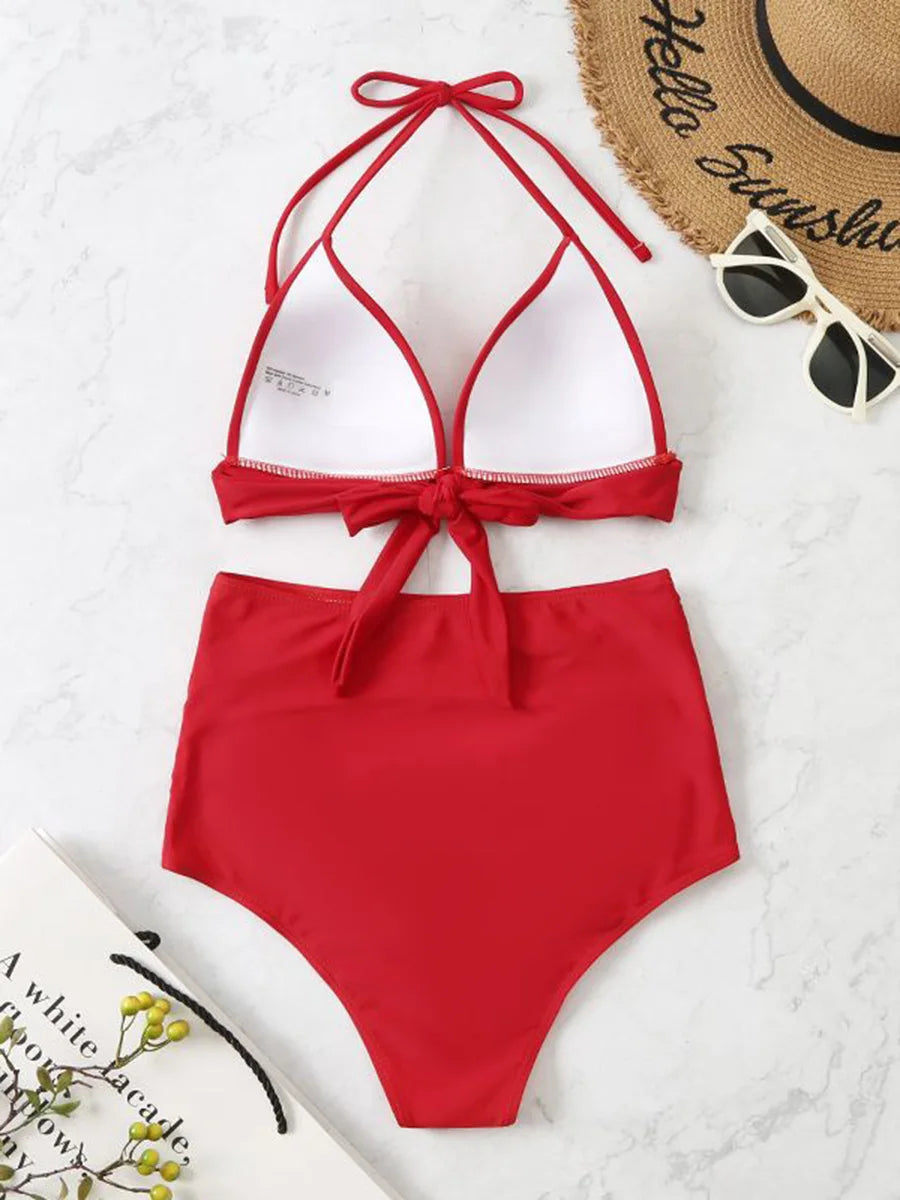Triangle Bikinis 2025 Women Push Up Swimsuit Solid Sexy High Waist Swimwear Female Swimming Bathing Suit Summer Beachwear